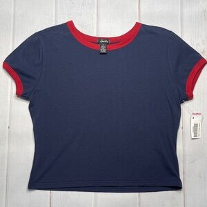 Justify Cropped Baby Tee XL Ringer Navy Blue Brick Red New Cotton Junior Ladies